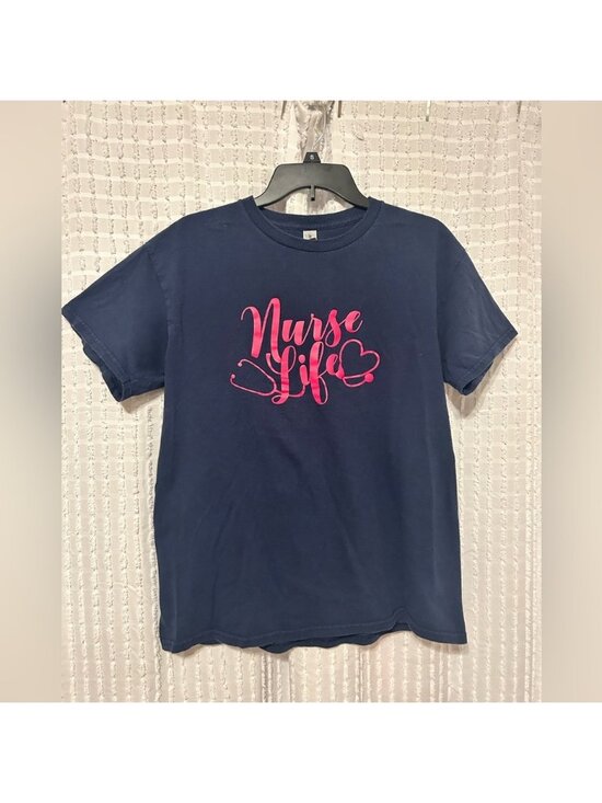 Gildan Tops - Gildan Women’s Medium Navy Blue  T-Shirt with Pink‎ Nurse Life Design
